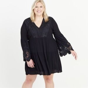 Arula Dress Mini Babydoll Black Crochet Long Sleeve Whimsy Goth Size Large/XL